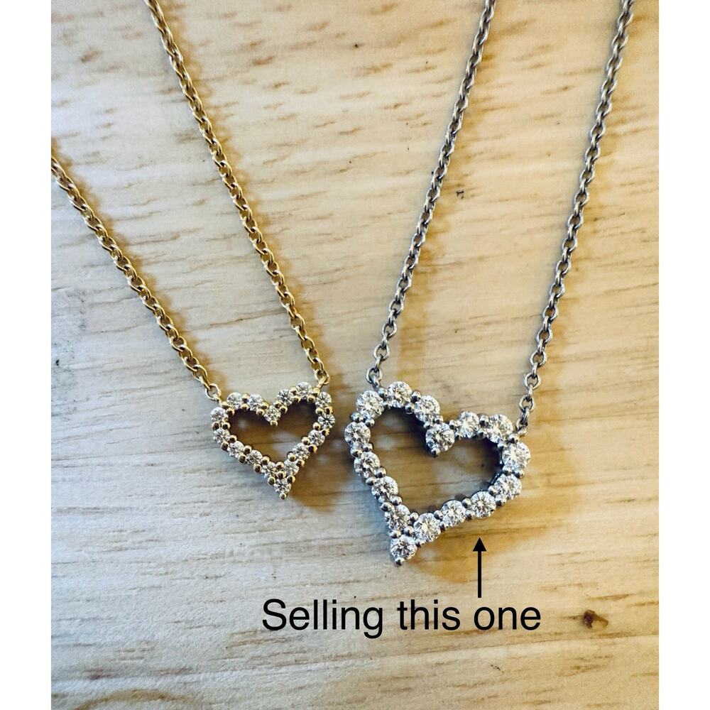 Tiffany & co. Platinum Open Heart Diamond Pendant Necklace 16”